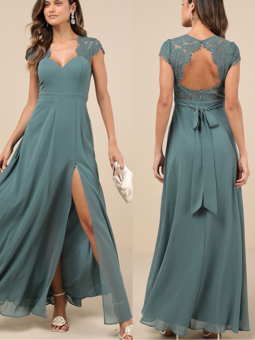 Lulus | Momentous Moments Dark Sage Green Lace Backless Maxi Dress
